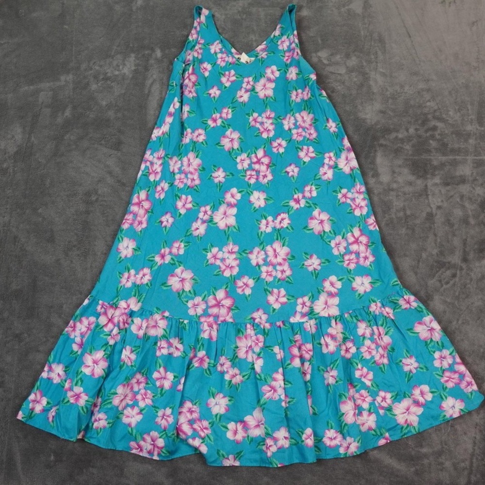 VTG Hilo Hattie's Hawaii‎ Floral Dress Women's Medium Blue Pink Sleeveless